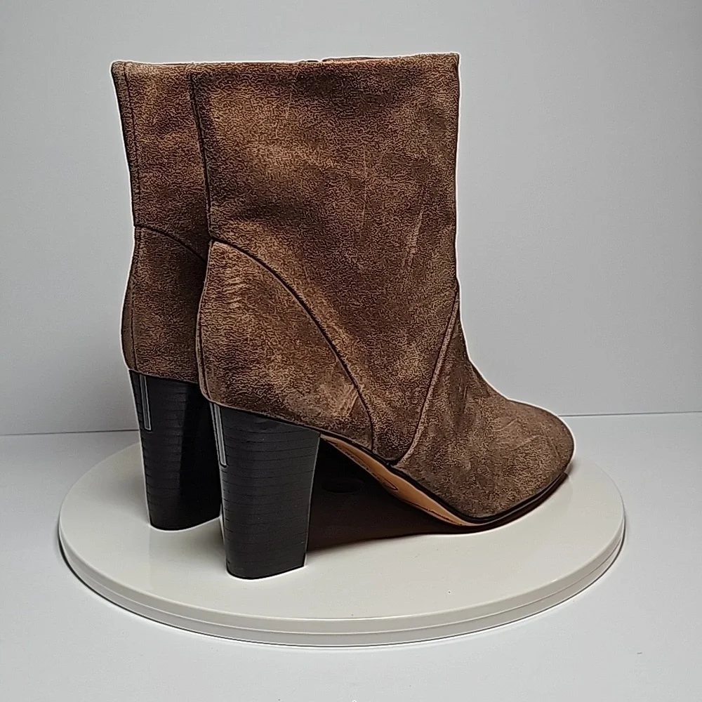 Franco Sarto Pia Suede Ankle Booties Brown 7.5 Side Zip Almond Toe Heeled Boots